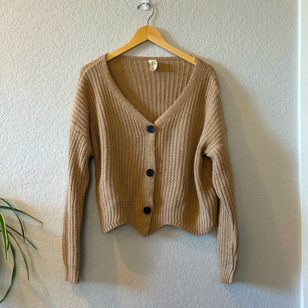 PinkLicious Tan Knit Button Up Cardigan 
Size M